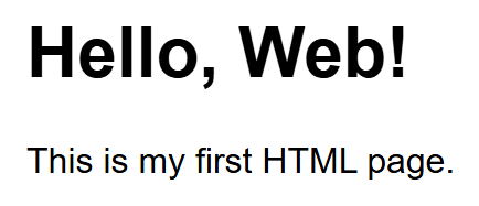 Rendered output: a bold "Hello, Web!" heading followed by a paragraph of text